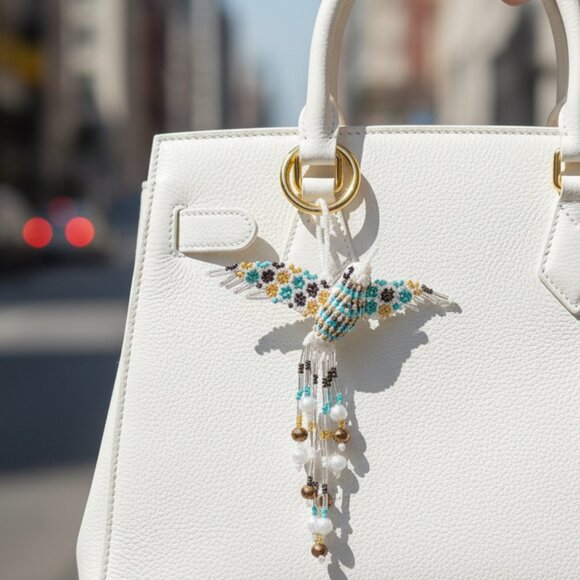 Colorful Beaded Hummingbird Accessory Bag Charm, Key Ring, Keychain Holiday Gift - Picture 6 of 6